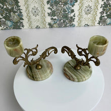 Load image into Gallery viewer, Vintage Onyx and Brass Candlestick Pair: Elegant Art Nouveau Home Decor Accent