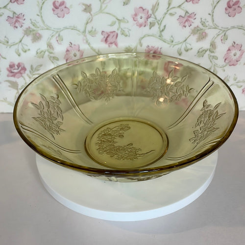 Amber Sharon Cabbage Rose Serving Bowl, Yellow Federal Glass Depression Ware