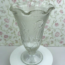 Load image into Gallery viewer, Vintage Jeannette Glass Iris and Herringbone Pattern Footed Flower Vase