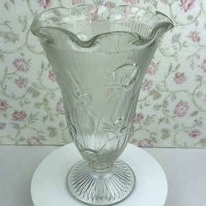Vintage Jeannette Glass Iris and Herringbone Pattern Footed Flower Vase