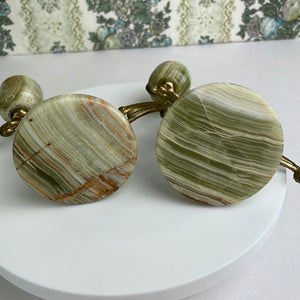 Vintage Onyx and Brass Candlestick Pair: Elegant Art Nouveau Home Decor Accent