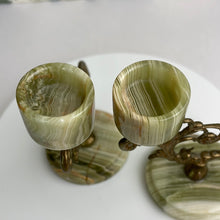 Load image into Gallery viewer, Vintage Onyx and Brass Candlestick Pair: Elegant Art Nouveau Home Decor Accent