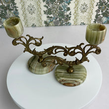 Load image into Gallery viewer, Vintage Onyx and Brass Candlestick Pair: Elegant Art Nouveau Home Decor Accent