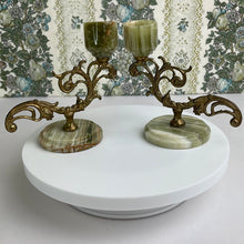 Load image into Gallery viewer, Vintage Onyx and Brass Candlestick Pair: Elegant Art Nouveau Home Decor Accent
