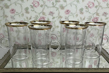 Load image into Gallery viewer, Vintage Blown Glass Mugs with Loop Handles and Gold Rim - Set of 6 Irish Coffee Mugs