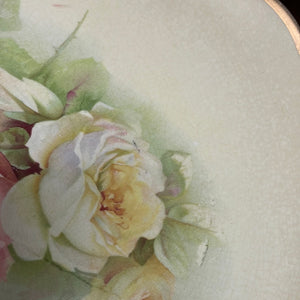 Large Hand Painted Scalloped Edge Floral Plate with gold Trim
