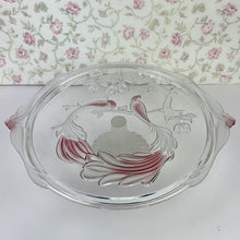Load image into Gallery viewer, Vintage Mikasa Frosted Glass Pedestal Cake Platter with Peacock Relief