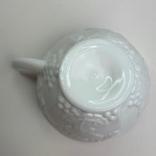 Load image into Gallery viewer, Vintage Milk Glass Teacup and Saucer Set, Grapes and leaves Harvest pattern, Indiana Glass