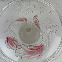Load image into Gallery viewer, Vintage Mikasa Frosted Glass Pedestal Cake Platter with Peacock Relief