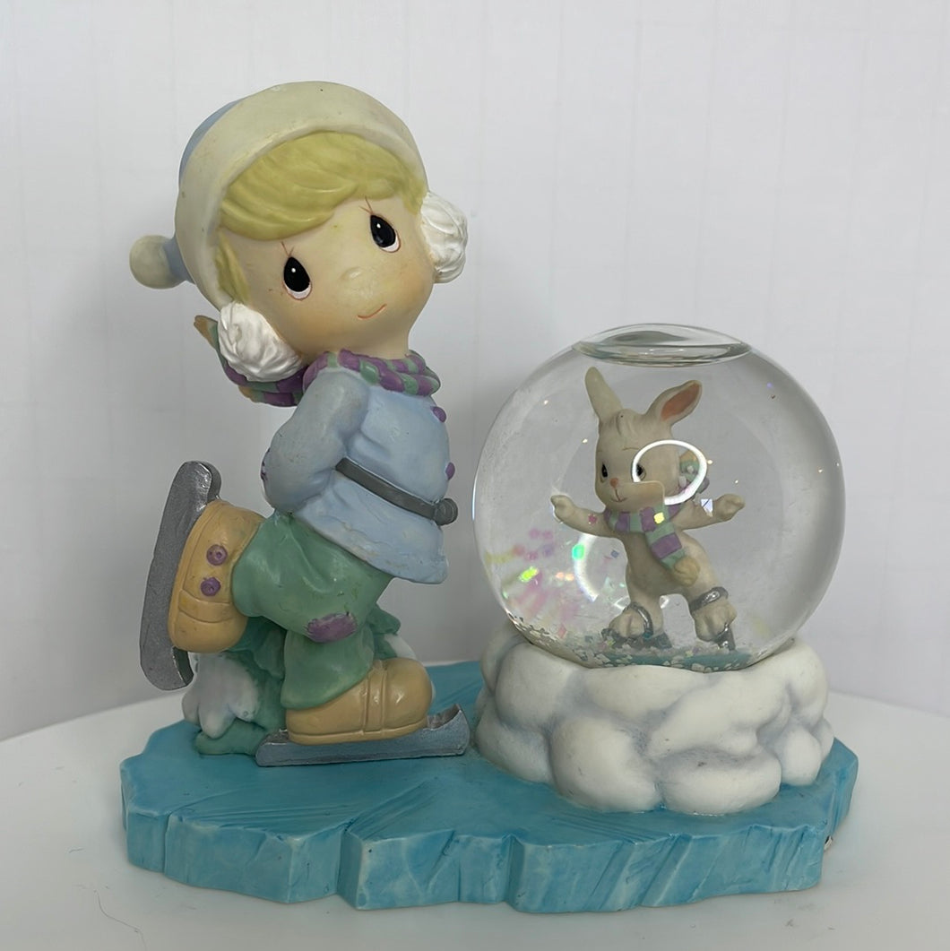 Precious Moments - Boy Skating with Bunny Snow Globe Figurine