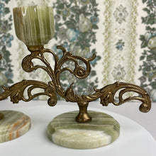 Load image into Gallery viewer, Vintage Onyx and Brass Candlestick Pair: Elegant Art Nouveau Home Decor Accent