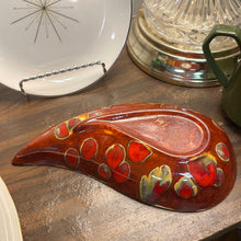 Load image into Gallery viewer, Ceramic Teardrop Shaped Orange Splatter Glaze Trinket Dish