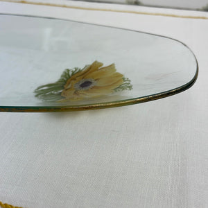 Vintage Chance Glass Fiestaware Anemone-Pattern Oval Glass Dish/Tray with Floral Design