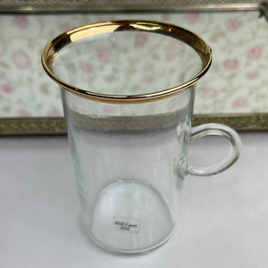 Vintage Blown Glass Mugs with Loop Handles and Gold Rim - Set of 6 Irish Coffee Mugs