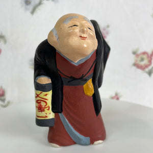 Vintage Japanese Hakata Urasaki Clay Doll Figurine - Old Man with a Lantern