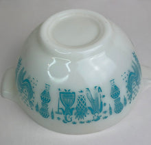 Load image into Gallery viewer, Blue Turquoise and White Pyrex Amish Butterprint Cinderella Mixing Bowls - Set of 4