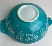 Load image into Gallery viewer, Blue Turquoise and White Pyrex Amish Butterprint Cinderella Mixing Bowls - Set of 4