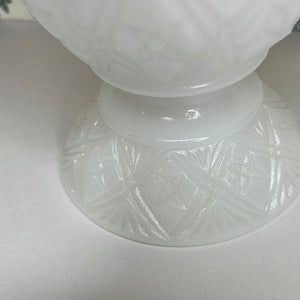 Vintage E.O. Brody White Milk Glass Sawtooth Edge, Star Pattern Vase