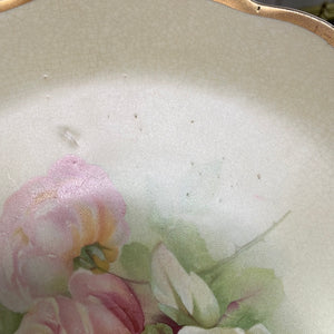 Large Hand Painted Scalloped Edge Floral Plate with gold Trim