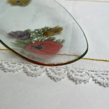 Load image into Gallery viewer, Vintage Chance Glass Fiestaware Anemone-Pattern Oval Glass Dish/Tray with Floral Design