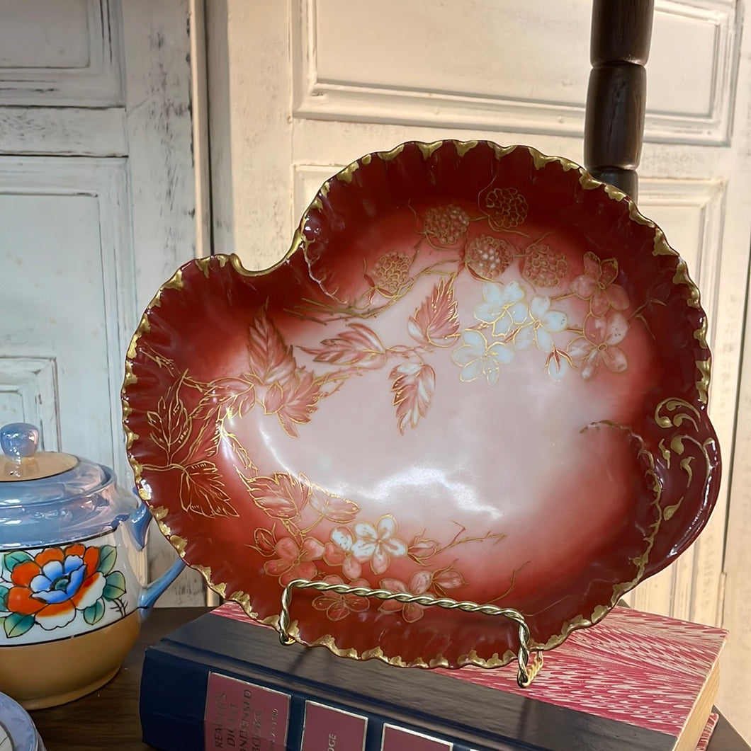 Haviland & Company Limoges France Rare Red, Pink and Gold Floral Candy Dish
