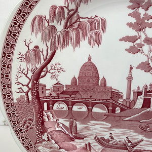 Spode Archive Collection Georgian Series 'Rome' Plate, Red/Cranberry and White Porcelain Collectible Plate
