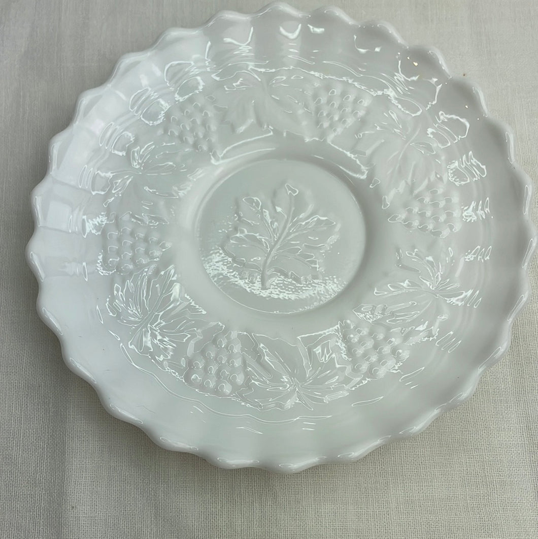 Imperial Glass Grape Cluster Pattern Footed Milk Glass Plate