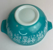 Load image into Gallery viewer, Blue Turquoise and White Pyrex Amish Butterprint Cinderella Mixing Bowls - Set of 4
