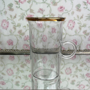 Vintage Blown Glass Mugs with Loop Handles and Gold Rim - Set of 6 Irish Coffee Mugs