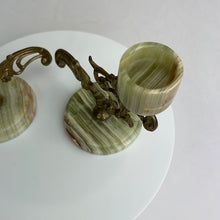 Load image into Gallery viewer, Vintage Onyx and Brass Candlestick Pair: Elegant Art Nouveau Home Decor Accent