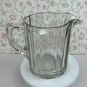 Vintage Glass Water Pitcher with Starburst Base, EAPG Pressed Glass Antique Farmhouse Decor