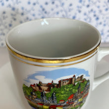 Load image into Gallery viewer, Vintage Salzburg Austria Souvenir Coffee Mug with Gold Rim and Holy Roman Empire, European Palaces and Castles