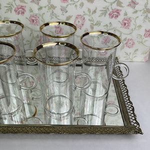 Vintage Blown Glass Mugs with Loop Handles and Gold Rim - Set of 6 Irish Coffee Mugs
