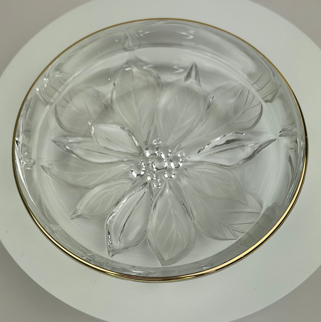 Vintage Mikasa Studio Nova Crystal Round Candy/Nut dish with Poinsettia Relief