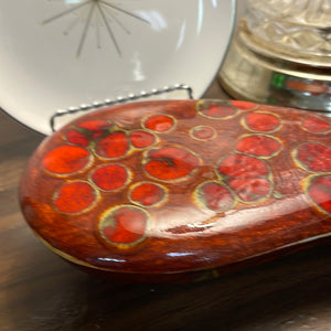Ceramic Teardrop Shaped Orange Splatter Glaze Trinket Dish