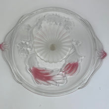 Load image into Gallery viewer, Vintage Mikasa Frosted Glass Pedestal Cake Platter with Peacock Relief