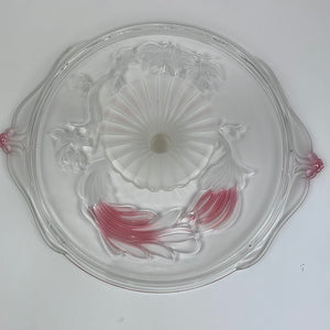 Vintage Mikasa Frosted Glass Pedestal Cake Platter with Peacock Relief