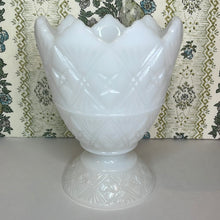 Load image into Gallery viewer, Vintage E.O. Brody White Milk Glass Sawtooth Edge, Star Pattern Vase