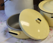 Load image into Gallery viewer, Enamelware lined yellow and gray pot with cover