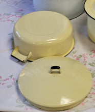 Load image into Gallery viewer, Enamelware lined yellow and gray pot with cover