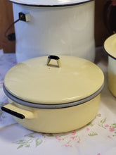Load image into Gallery viewer, Enamelware lined yellow and gray pot with cover