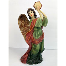 Load image into Gallery viewer, Mark O&#39;Well Hand Painted Angel in Green Robe Playing Tambourine