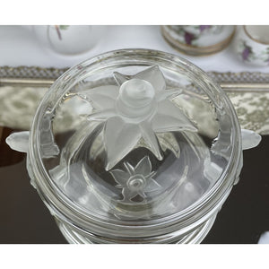 Vintage Mikasa Walther Glass Satin Rose Lidded Bowl, Glas Lidded Serving Bowl/Candy Dish, Vintage Glassware Clear Glass with Frosted Accents