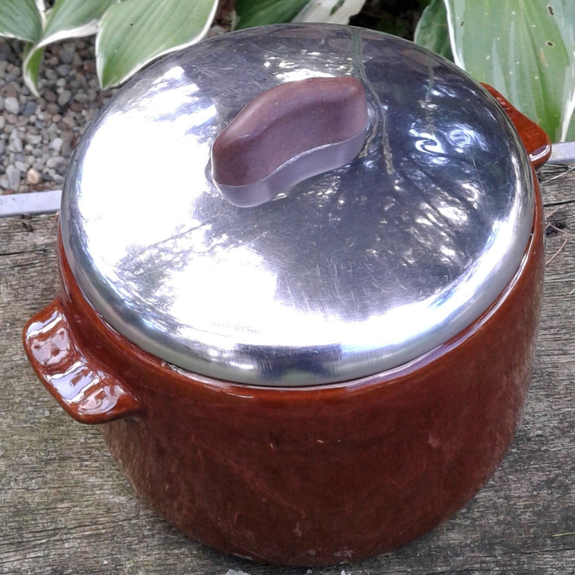 Small Stoneware Crock W/ Lid, 1 Pint Bean Pot 