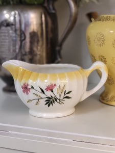 Vintage Creamer with Scalloped Edge and Yellow Ombre with Floral Design
