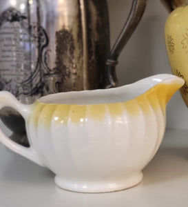 Vintage Creamer with Scalloped Edge and Yellow Ombre with Floral Design