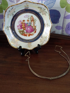Vintage Porcelain Lusterware Candy Dish/Basket with Removeable Metal Bale Handle