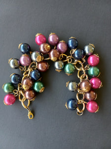 Vintage Multicolored Plastic Bead Bracelet and 3" Dangling Pierced Earring Set