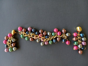 Vintage Multicolored Plastic Bead Bracelet and 3" Dangling Pierced Earring Set