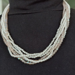 Vintage Napier White 6 strand 20" Necklace - 4 Strands of Faux Seed Pearls and 2 Strands of Pinkish Plastic Beads